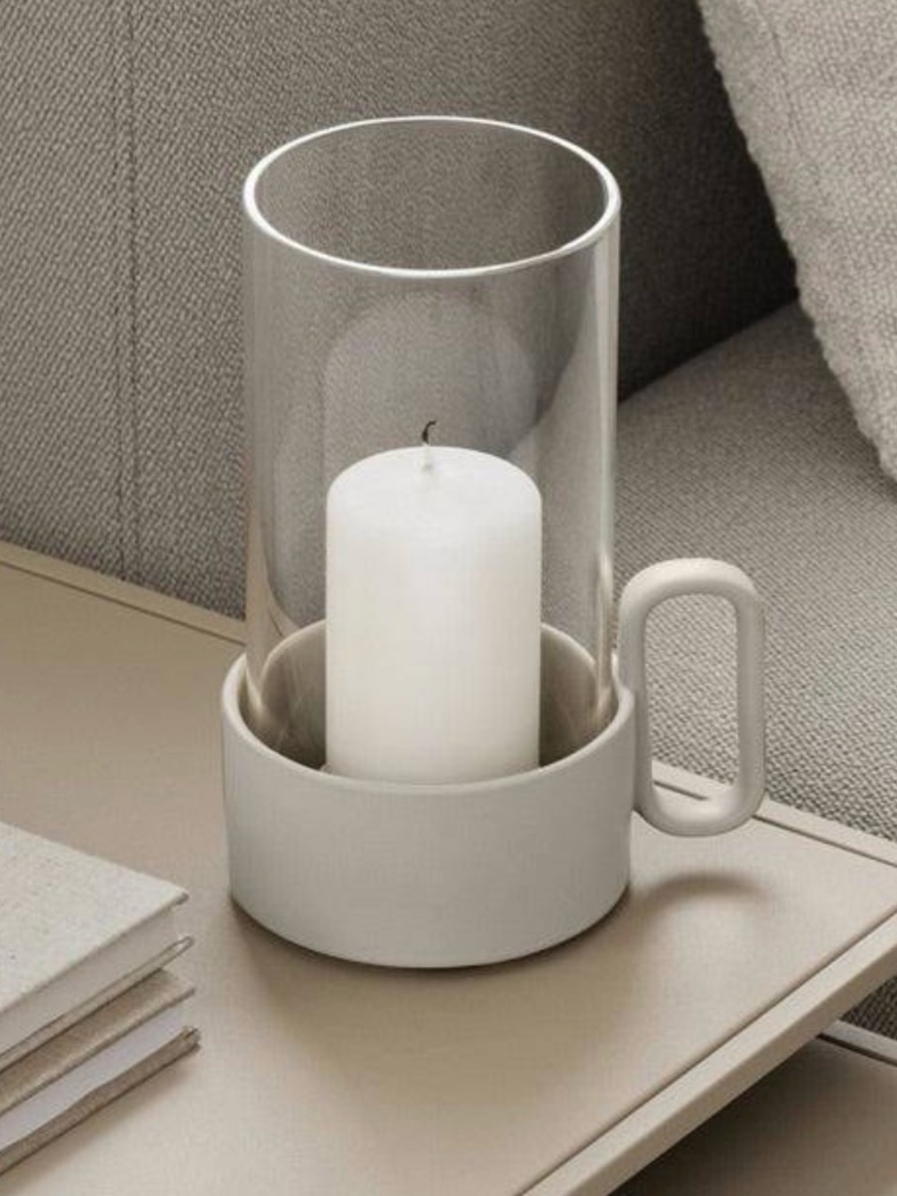 Blomus Germany Yuragi Glass and Ceramic Hurricane - Moonbeam